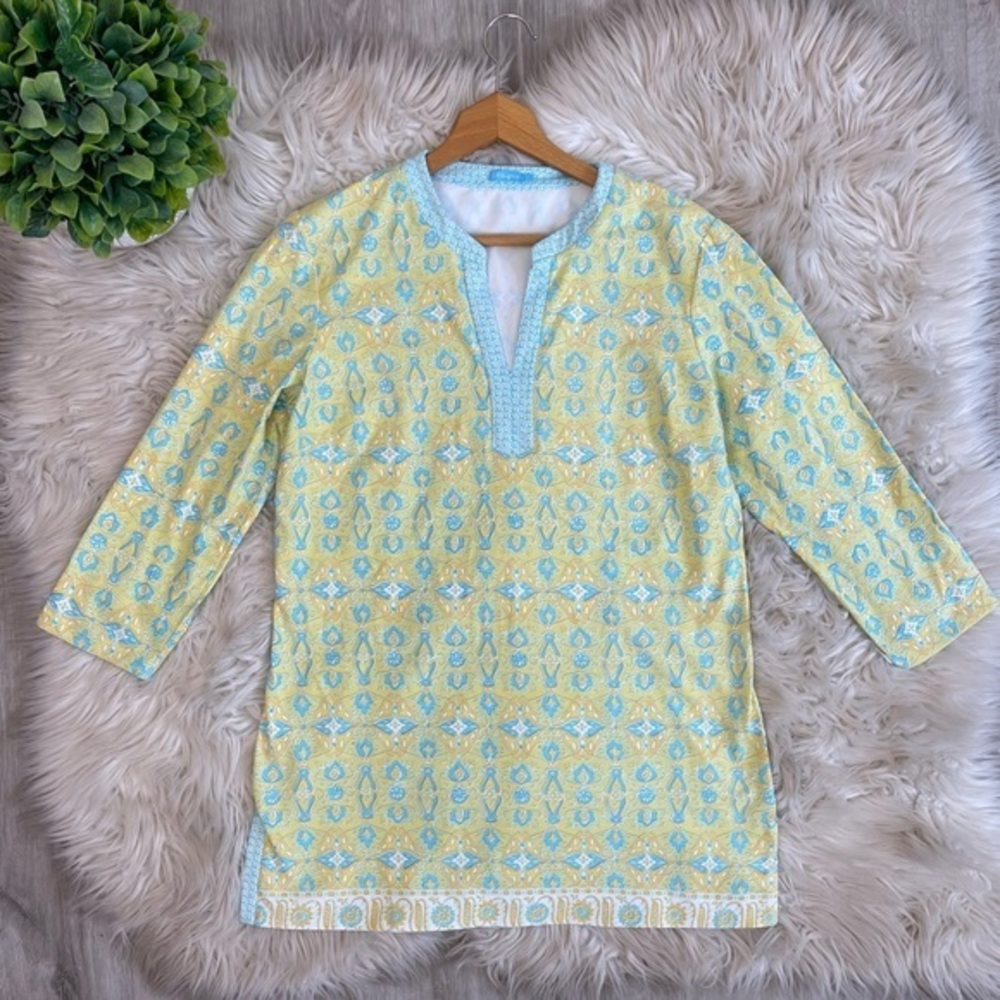 J. McLaughlin Catalina Cloth Yellow Blue Art Top‎